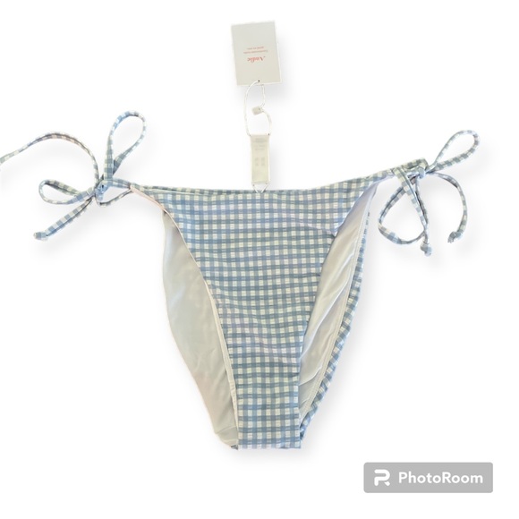 Andies Swim The String Bottom Womens L Light Blue White Gingham Pattern … - Picture 1 of 11